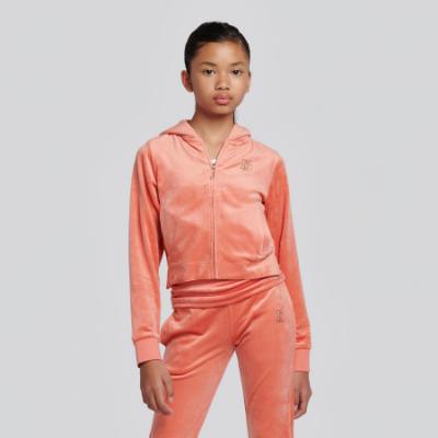 Picture of Juicy Couture Girls Arch Zip Through Diamante Velour Hoodie - Burnt Siena