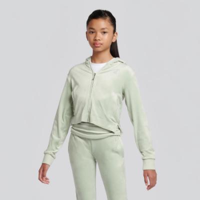 Picture of Juicy Couture Girls Arch Zip Through Diamante Velour Hoodie - Frosty Green
