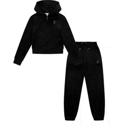 Picture of Juicy Couture Girls Zip Through Velour Hoodie & Relaxed Jogger Set X 2 - Jet Black