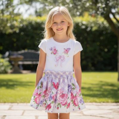 Picture of Monnalisa Girls Garden Party Butterfly Top & Skirt Set X 2 - Ivory Lilac
