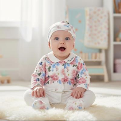 Picture of Monnalisa Bebe Girls Rose Garden Babygrow With Hat Set X 2 - Ivory Pink