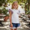 Picture of Monnalisa Girls Hello Kitty Ruffle Blouse & Denim Shorts Set X 2 - White Blue