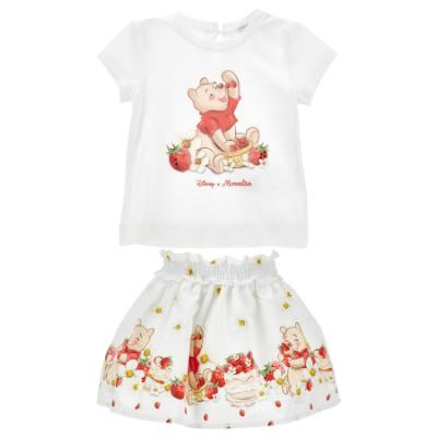 Picture of PRE ORDER Monnalisa Bebe Girls Disney Pooh Bear Top & Skirt Set X 2 - Ivory Red Blue