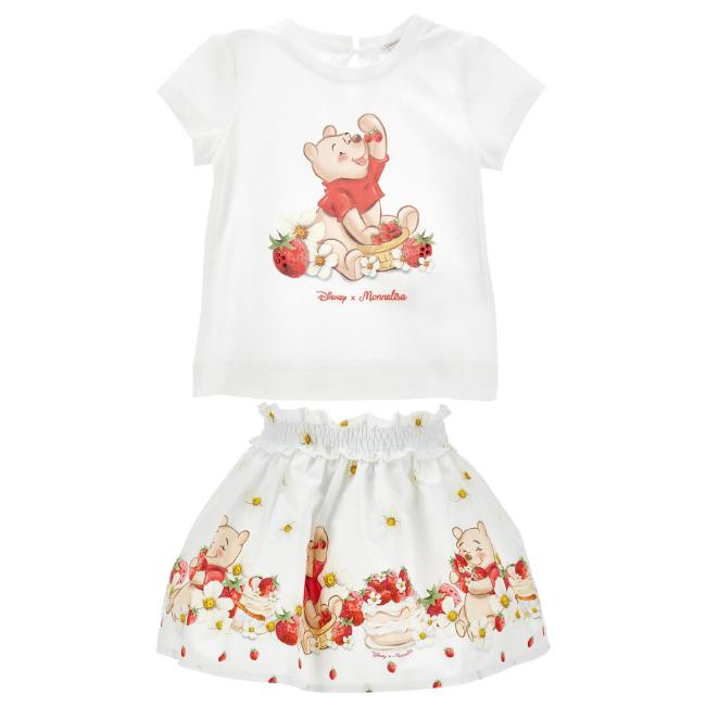 Picture of PRE ORDER Monnalisa Bebe Girls Disney Pooh Bear Top & Skirt Set X 2 - Ivory Red Blue