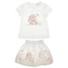 Picture of PRE ORDER Monnalisa Bebe Girls Romantic Bunny Top & Skirt Set X 2 - Ivory Pink