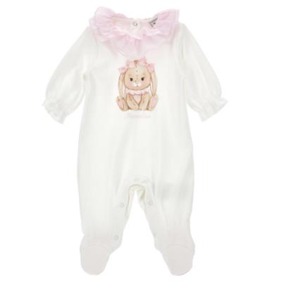 Picture of Monnalisa Bebe Girls Romantic Bunny Babygrow  - Ivory Pink