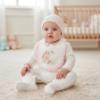Picture of PRE ORDER Monnalisa Bebe Girls Romantic Bunny Babygrow Hat & Bib Set X 3  - Ivory Pink