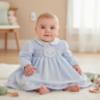 Picture of Sarah Louise Girls Smocked Bodice Scallop Collar Dress - Pale Blue White