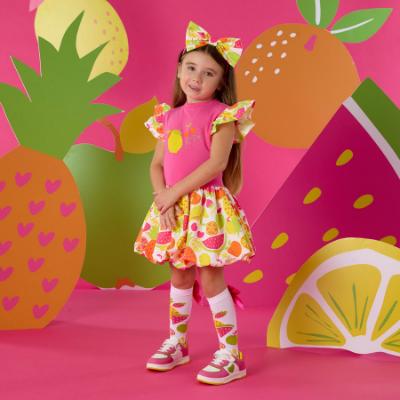 Picture of PRE ORDER A Dee Tutti Frutti Tilly Print Mix Dress - Bright Pink