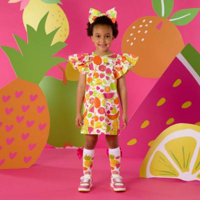 Picture of PRE ORDER A Dee Tutti Frutti Tamara Print Dress With Bow - Bright White