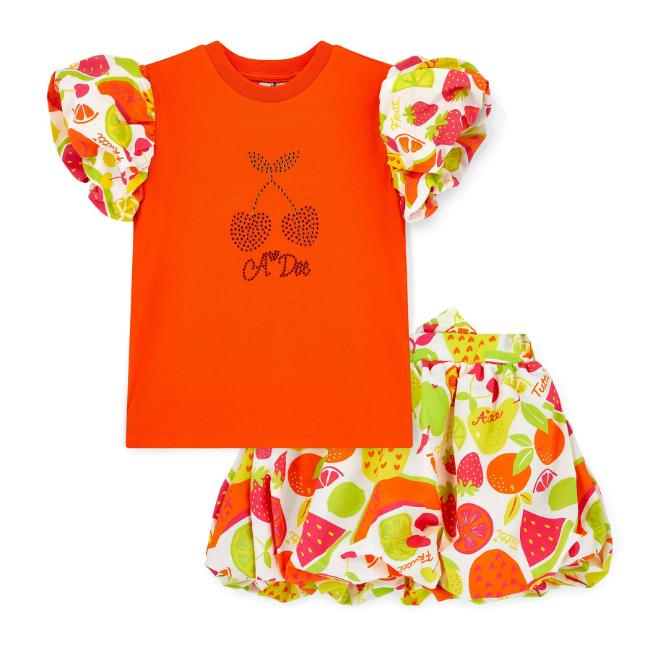 Picture of PRE ORDER A Dee Tutti Frutti Tia Print Puff Skirt Set X 2 - Bright Orange