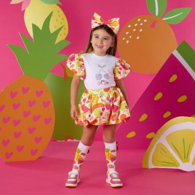 Picture of PRE ORDER A Dee Tutti Frutti Tia Print Puff Skirt Set X 2 - Bright White