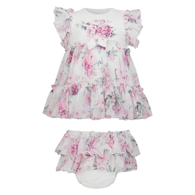 Picture of Daga Baby Girls Blush Harmony Peony Dress & Panties Set X 2 - White Pink