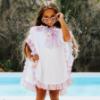 Picture of A Dee Pastel Parlour Rosie Ice Cream Print Frill Towelling Poncho - Bright White