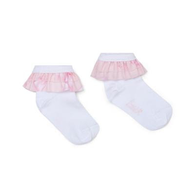 Picture of Little A Baby Girls Perfectly Pink Odette Bow Print Frill Ankle Sock - Bright White