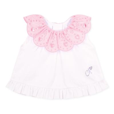 Picture of Little A Baby Girls Perfectly Pink Orla Jam Pant Set With Broderie Anglaise Collar - Bright White