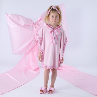 Picture of A Dee Bowtique Chic Rosie Bow Print Frill Toweling Poncho - Pink Blossom