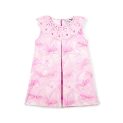 Picture of A Dee Bowtique Chic Ruth Bow Print Dress With Broderie Anglaise Collar - Pink Blossom