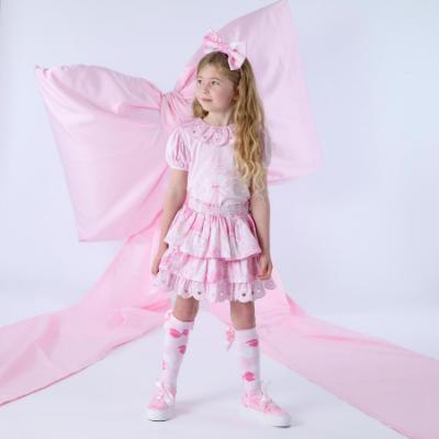 Picture of A Dee Bowtique Chic Riri Bow Print Skirt Set With Broderie Anglaise - Pink Blossom