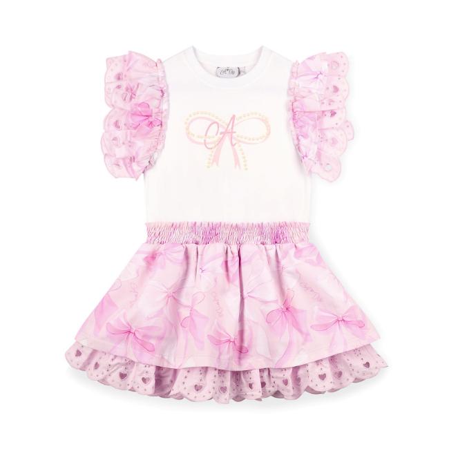 Picture of A Dee Bowtique Chic Remi Bow Print Mix Dress - Bright White