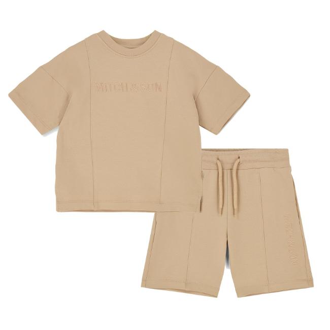 Picture of Mitch & Son JNR Porter Dropped Shoulder Sweat Short Set X 2 - Stone Beige