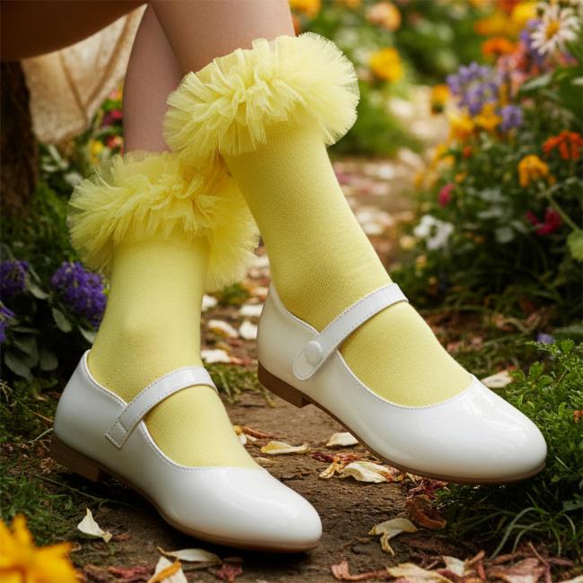 Picture of PRE ORDER Daga Girls Tutti Fruitti Ankle Socks With Tulle - Yellow