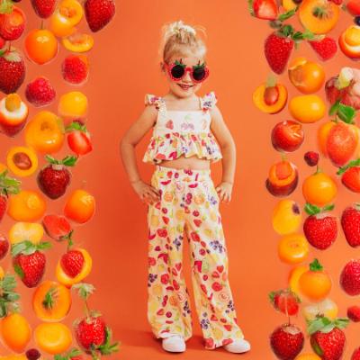 Picture of PRE ORDER Daga Girls Tutti Fruitti Ruffle Top & Wide Trousers Set X 2 - White Multi
