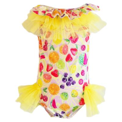 Picture of PRE ORDER Daga Girls Tutti Fruitti Print Swimsuit With Tulle - Yellow Multi