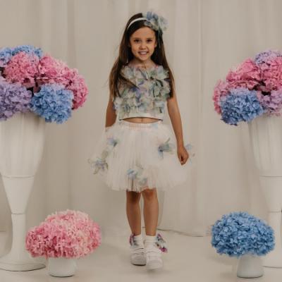 Picture of PRE ORDER Daga Girls Pastel Bloom Ankle Socks With Bow - White Blue