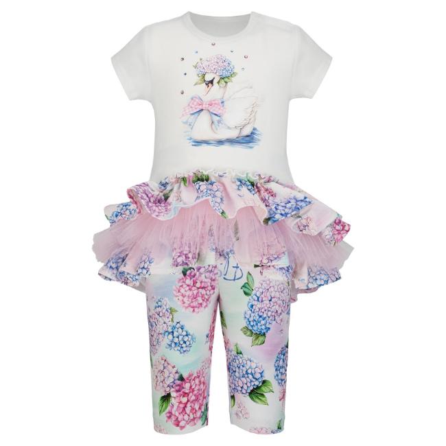 Picture of PRE ORDER Daga Baby Girls Pastel Bloom Tunic & Leggings Set X 2 - White Blue Pink