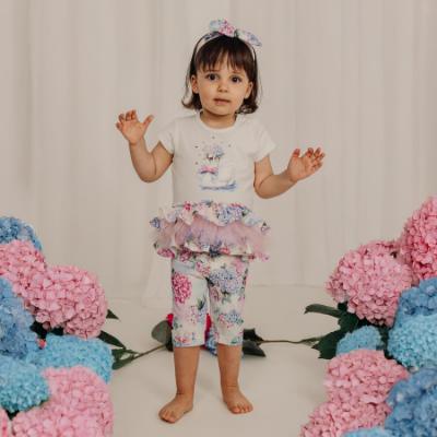 Picture of PRE ORDER Daga Baby Girls Pastel Bloom Tunic & Leggings Set X 2 - White Blue Pink