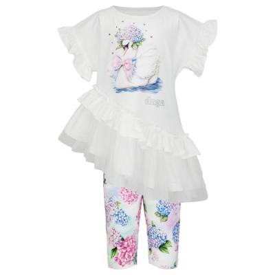 Picture of PRE ORDER Daga Girls Pastel Bloom Tunic & Leggings Set X 2 - White Pink Blue