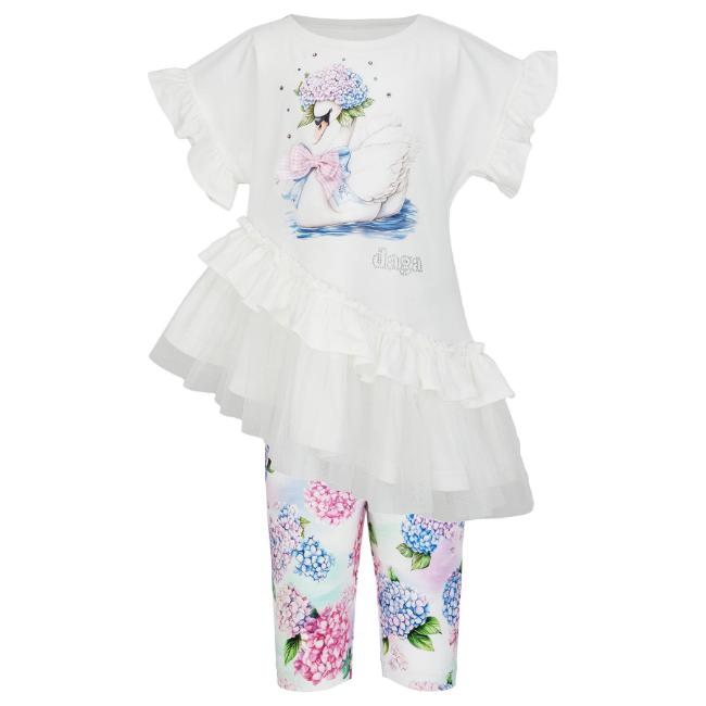 Picture of PRE ORDER Daga Girls Pastel Bloom Tunic & Leggings Set X 2 - White Pink Blue