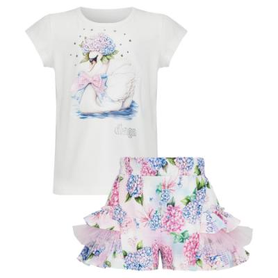 Picture of PRE ORDER Daga Girls Pastel Bloom Top & Shorts Set X 2 - White Pink Blue