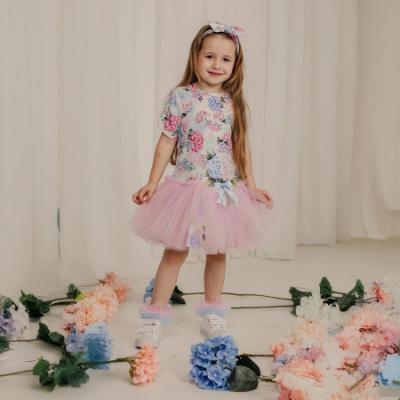 Picture of PRE ORDER Daga Girls Pastel Bloom Ruffle Tulle Dress - White Pink Blue