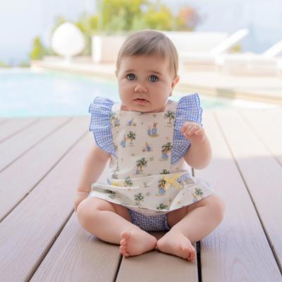 Picture of PRE ORDER Miranda Baby Girls Bunny & Gingham Dress & Panties Set - White Blue