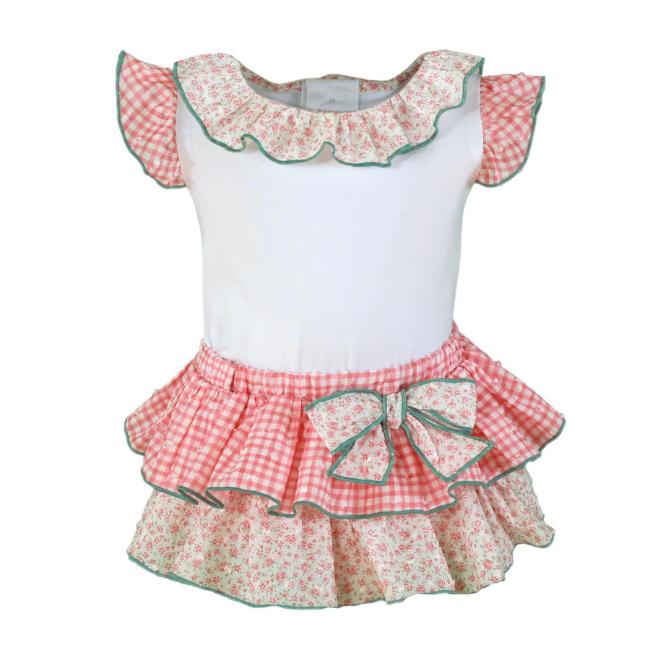 Picture of Miranda Baby Girls Floral & Gingham Jam Pant Set - White Pink