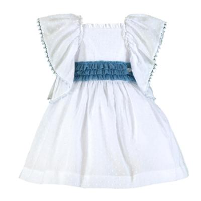 Picture of PRE ORDER Miranda Girls Plumetti Ruffle Dress - White Blue