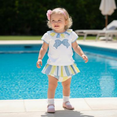 Picture of Miranda Baby Girls Stripe Ruffle Jam Pant Set X 2 - White Lemon Blue