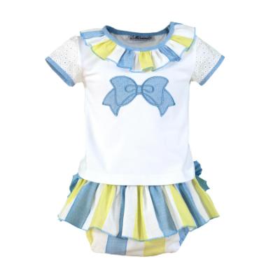 Picture of Miranda Baby Girls Stripe Ruffle Jam Pant Set X 2 - White Lemon Blue