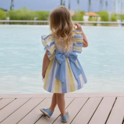 Picture of Miranda Girls Wide Stripe Ruffle Dress - White Lemon Blue