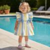 Picture of Miranda Girls Wide Stripe Rosette Headband/Hair Clip - White Lemon Blue