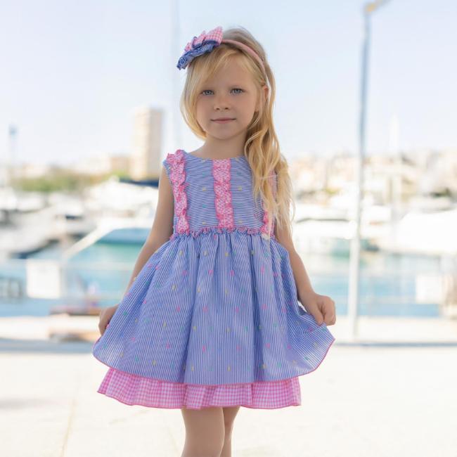 Picture of PRE ORDER Miranda Girls Ruffle Bodice Sleeveless Dress - Pink Gingham