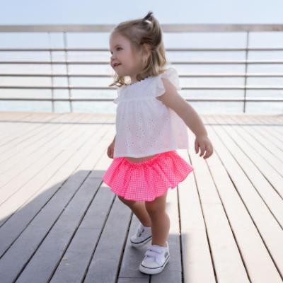 Picture of PRE ORDER Miranda Baby Girls Fluor Gingham Skirted Jam Pant Set X 2 - White Neon Pink