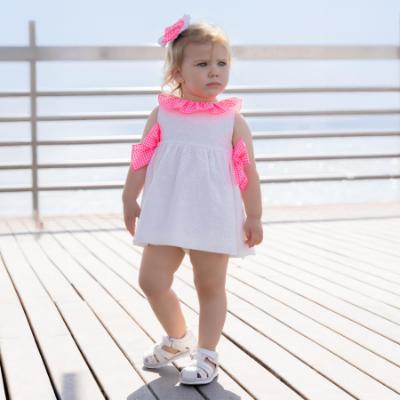 Picture of PRE ORDER Miranda Baby Girls Fluor Gingham Ruffle Dress - White Neon Pink