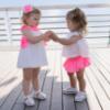 Picture of PRE ORDER Miranda Girls Fluor Gingham Ruffle Dress - White Neon Pink