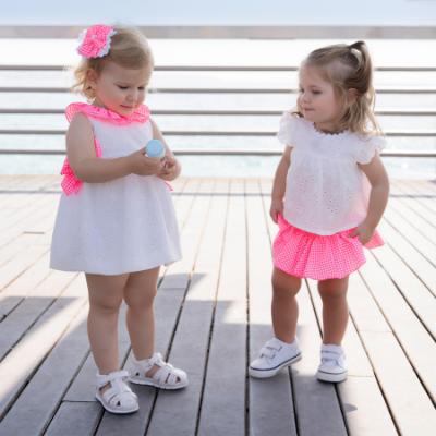 Picture of PRE ORDER Miranda Girls Fluor Gingham Rosette Headband - White Neon Pink