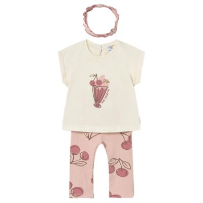 Picture of Mayoral Toddler Girls Summer Cherry Leggings Set With Headband X 3 - Cream Pink