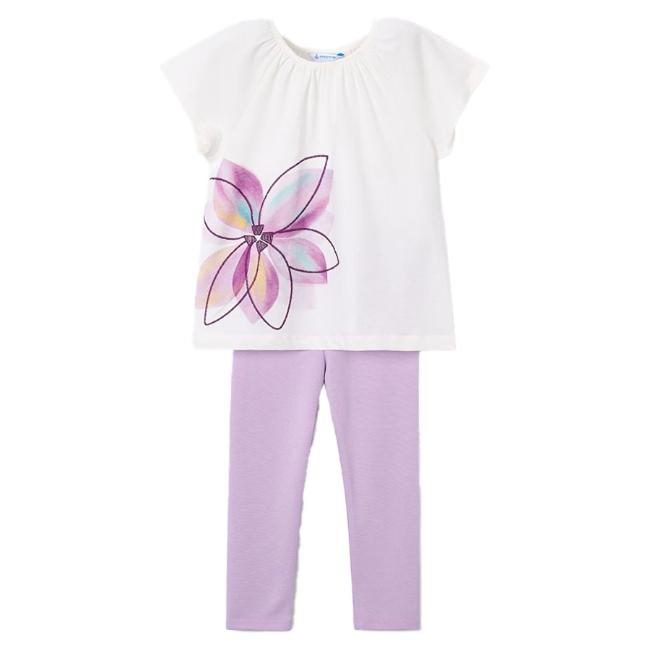 Picture of Mayoral Girls Summer Tunic & Legging Set X 2 - Cream Lilac