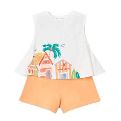 Picture of Mayoral Girls Summer Graphic T-Shirt & Shorts Set X 2 - Apricot